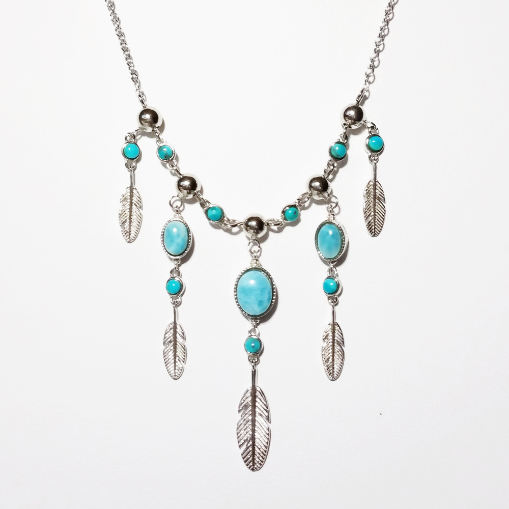 FINAL $  Larimar & Turquoise Sterl Silver Necklace